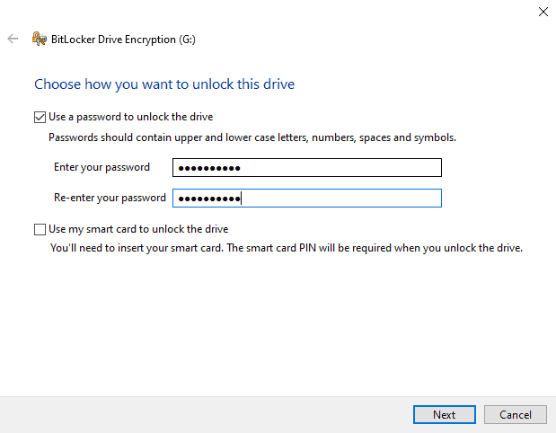 BitLocker add your password