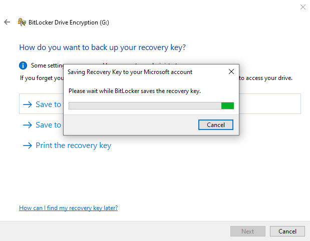 BitLocker saving recovery code
